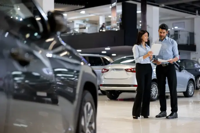 Car sale people discussing a deal